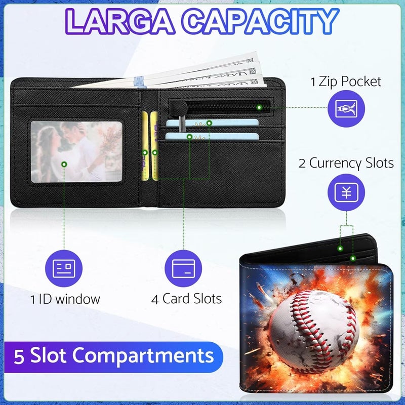 ZHIMEBYE Boys Wallet for Kids, Cool Kids Wallet for Boys Ages 8-10 9-12 11-15, Funny Baseball Leather Bifold Rfid Blocking, Coin Pocket Id Window for Teen Men Youth Guys Birthday Christmas Gifts - Image 4
